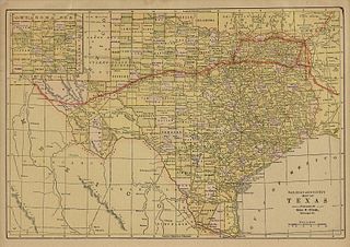 AN ANTIQUE MAP, "Railroad and County Map of Texas," CHICAGO, ILLINOIS, 1900-1909,