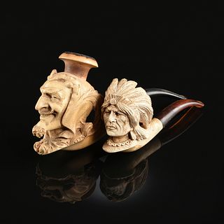 TWO MEERSCHAUM PORTRAIT TOBACCO PIPES, LATE 19TH/EARLY 20TH CENTURY,
