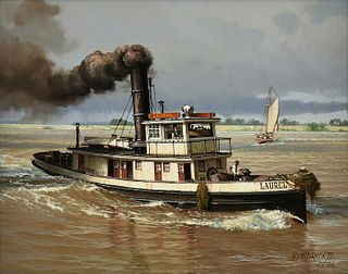 JAMES L. KENDRICK III (American/Louisiana 1946-2013) A PAINTING, "Steam Tug Laurel," 1986,