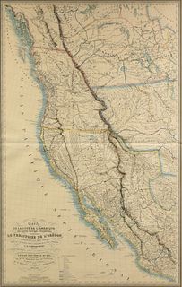 AN ANTIQUE MAP, "Carte de la Côte de l'Amérique, sur l'océan pacifiqque septentrional compernant Le Territorie de l'Orégon, les Californies, La Mer Ve