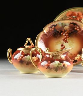 EIGHT PICKARD PARCEL GILT RED HUE THEMED PORCELAIN, FRENCH AND GERMAN, LATE 19TH/EARLY 20TH CENTURY,