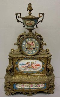 Antique Ornate French Bronze Clock with Sevres