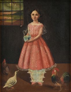 HORACIO RENTERÍA ROCHA (1912-1972) A PAINTING, "Girl in Pink Dress Holding Water,"