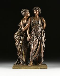 after MATHURIN MOREAU (French 1822-1912) A SCULPTURE, "Orpheus and Eurydice,"  