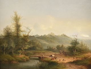 Attributed to CORNELIS LIESTE (Dutch 1817-1861) A PAINTING, "Cows Near the Stream,"