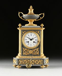 A LOUIS XVI STYLE ORMOLU MOUNTED BLEU TURQUIN MARBLE MANTLE CLOCK, BY RAINGO FRÈRES, PARIS, 19TH CENTURY, 