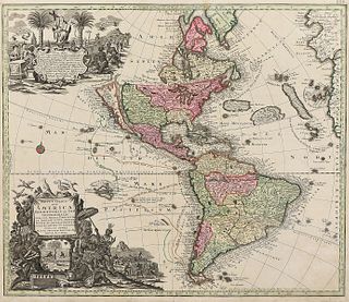 AN ANTIQUE MAP, "Novus Orbis sive America Meridionalis et Septentrionalis," AUGSBURG, CIRCA 1740,