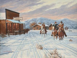 ROGER IKER (American/Texas 1945-2019) A PAINTING, "Headin' to Town," 