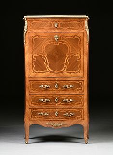 A LOUIS XV STYLE ORMOLU MOUNTED KINGWOOD AND TULIPWOOD PARQUETRY SECRÉTAIRE À ABATTANT, 19TH CENTURY,