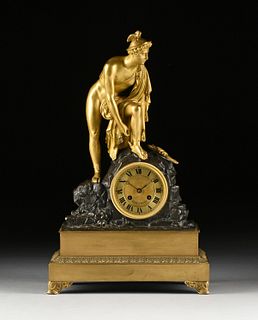 AN EMPIRE GILT AND PATINATED BRONZE "MARS" MANTLE CLOCK, BY BOLLE, ROUEN, EARLY 19TH CENTURY,