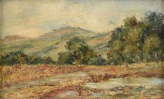 JOAQUIN CLAUSELL (Mexican 1866-1935) A PAINTING, "Mountains in Landscape,"
