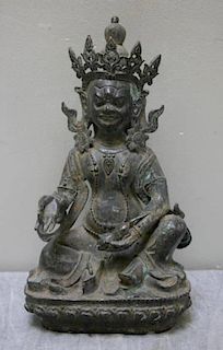 Antique Asian Bronze Deity Holding a Rat.