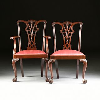 A SET OF EIGHT GEORGE III (1760-1811) STYLE MAHOGANY DINING CHAIRS, AFTER THOMAS CHIPPENDALE (1718-1779), LATE 19TH/EARLY 20TH CENTURY,