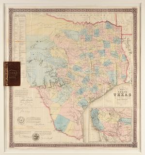 AN ANTEBELLUM MAP, "J. De Cordova's Map of the State of Texas," NEW YORK, 1856,
