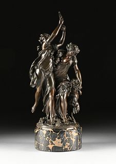 after MICHEL CLAUDE CLODION (French 1738-1814) A SCULPTURE, "Bacchantes with Infant Satry," PARIS, 19TH CENTURY,