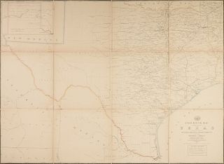 AN ANTIQUE POSTAL MAP, "Post Route Map of the State of Texas with adjacent parts of Louisiana, Arkansas, Indian Territory, and the Republic of Mexico,