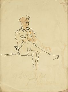 LEROY NEIMAN (American 1921-2012) A DRAWING, "Cop at Belleveur," JULY 9, 1965,