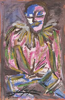 JESÚS "CHUCHO" REYES FERREIRA (Mexican 1882-1977) A PAINTING, "Pink and Blue Figure with Ruff Collar,"