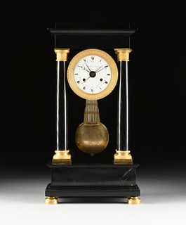 A CHARLES X ORMOLU MOUNTED POLISHED BLACK MARBLE PORTICO CLOCK, BY ANTOINE NOSEDA, MARSEILLE, 1820s,   