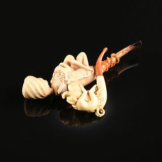 A PAIR OF TWO EROTIC MEERSCHAUM PIPES, LATE 19TH/EARLY 20TH CENTURY,