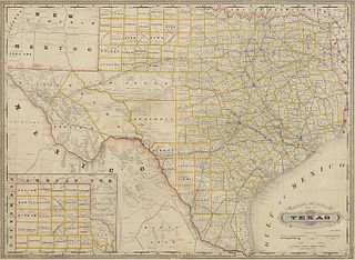 AN ANTIQUE MAP, "Railroad and County Map of Texas," CHICAGO, ILLINOIS, 1887,