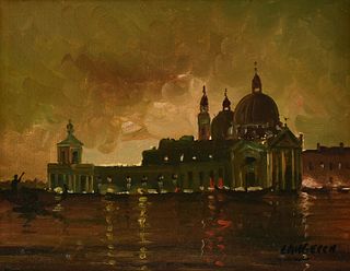 LANGELLA (Italian School 20th Century), A PAIR OF PAINTINGS, "Basilica San Marco View from Gondolas," and "Basilica San Marco View from Church of San 