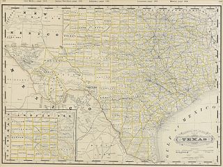 AN ANTIQUE POCKET MAP, "Railroad and County Map of Texas," CHICAGO, LATE 19TH CENTURY,