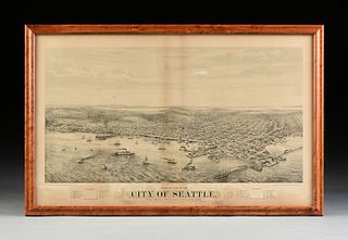 AN ANTIQUE MAP, "Bird's-eye View of the City of Seattle, Puget Sound, Washington Territory," SAN FRANCISCO, 1878,
