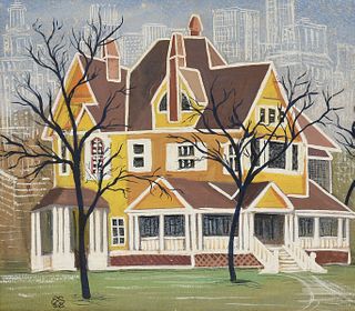 EVA MARIA SCHUBART (Swiss/American/Texas 1919-2008) A PAINTING, "Joseph S. Cullinan's Home, 1905-1919, Impression of 1603 Rusk, Houston," 1948,