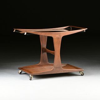 SVANTE SKOGH (Swedish active 1950-1960) A MID CENTURY MODERN ROSEWOOD GLASS TOP CART TABLE, SWEDEN AND COLOMBIA,