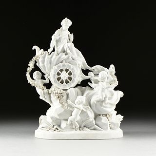 A BAROQUE REVIVAL BISQUE PORCELAIN FIGURAL GROUPING, "Allegory of Spring," POSSIBLY GERMAN, LATE 19TH CENTURY,