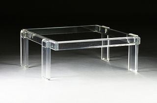 A CONTEMPORARY CLEAR GLASS AND ACRYLIC COFFEE TABLE,  