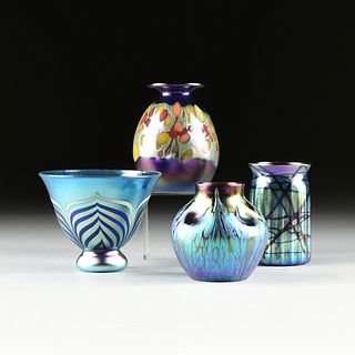 A GROUP OF FOUR ART GLASS BOWL AND VASES, MODERN, 