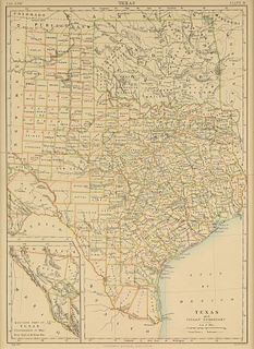 AN ANTIQUE MAP, "Texas and Indian Territory," UNITED KINGDOM, 1875-1889,