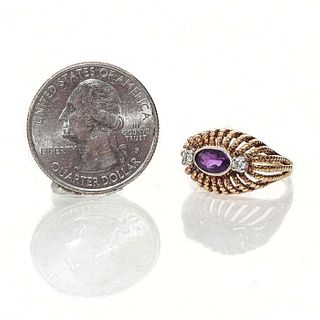 14 KARAT ROSE GOLD RING WITH DIAMONDS AND AMETHYST