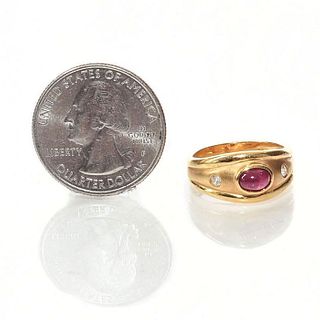 18 KARAT GOLD RING WITH DIAMONDS AND AMETHYST