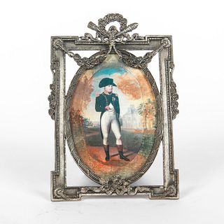 NAPOLEON PORTRAIT IN SMALL METAL FLORAL FRAME