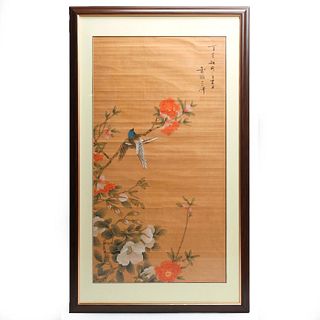 VINTAGE FRAMED ASIAN JAPANESE WATERCOLOR ON RICE PAPER