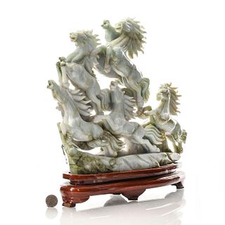 CHINESE DECORATIVE CARVED JADE HORSE GROUPING