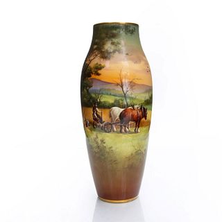 ROYAL DOULTON HANDPAINTED VASE, FARMERS IN A FIELD