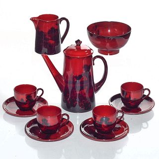EXQUISITE 12 PC. ROYAL DOULTON FLAMBE COFFEE SERVICE