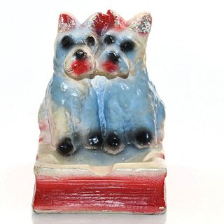 CHALKWARE FIGURINE ASHTRAY WITH DOGS
