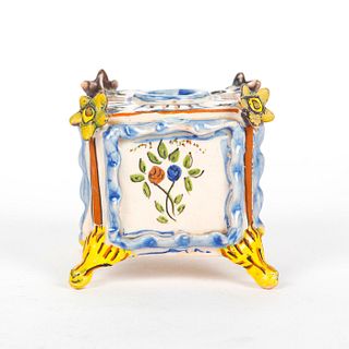 HAND PAINTED FLORAL CERAMIC INKWELL