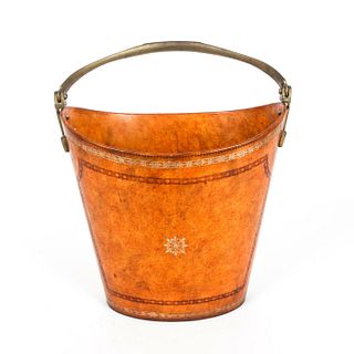 LEATHER COVERED DECORATIVE BASKET