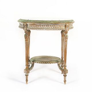 ANTIQUE OVAL END TABLE WITH MARBLE TOP