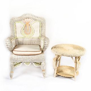 HAND CRAFTED WICKER THROWN CHAIR AND SIDE TABLE