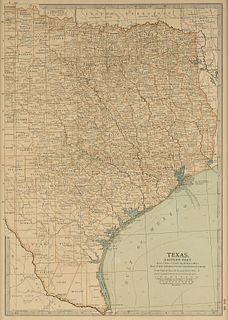 AN ANTIQUE MAP, "Texas, Eastern Part," EARLY 20TH CENTURY,