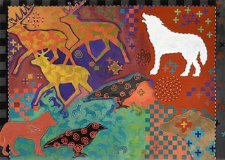 C.A. SNELLMAN (American 20th Century) A COLLAGE, "Wolves and Deer," 1994,
