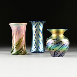 A GROUP OF THREE LUNDBERG STUDIOS ART GLASS VASES, CALIFORNIA, LATE 20TH CENTURY,