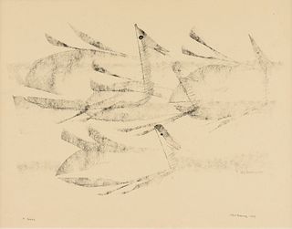 KELLY FEARING (American 1918-2011) A DRAWING, "Ducks,"